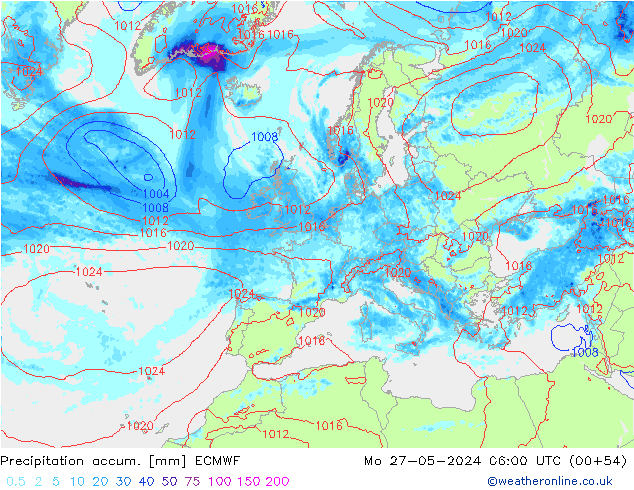 Totale neerslag ECMWF ma 27.05.2024 06 UTC