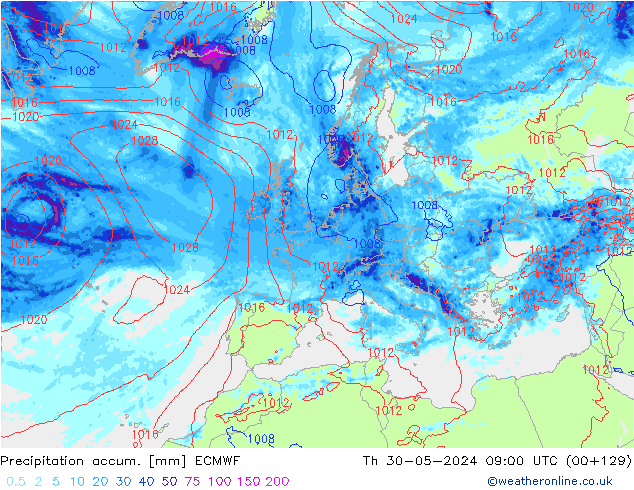 Totale neerslag ECMWF do 30.05.2024 09 UTC