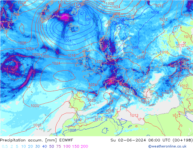 Nied. akkumuliert ECMWF So 02.06.2024 06 UTC