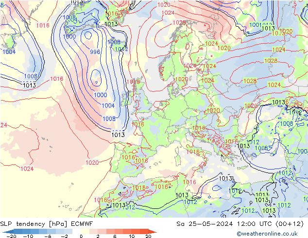 Drucktendenz ECMWF Sa 25.05.2024 12 UTC