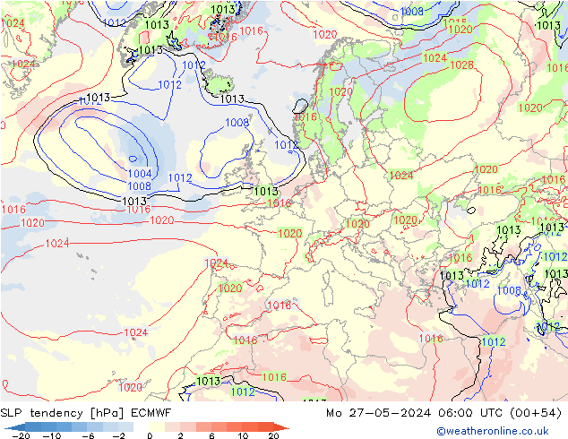 Druktendens (+/-) ECMWF ma 27.05.2024 06 UTC