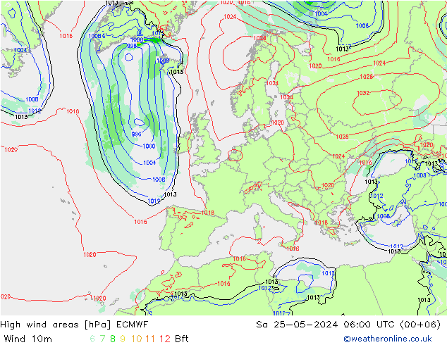 High wind areas ECMWF sab 25.05.2024 06 UTC