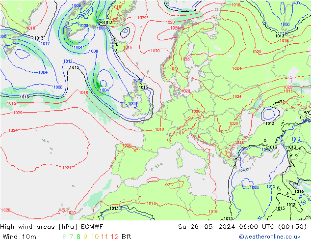 High wind areas ECMWF Su 26.05.2024 06 UTC