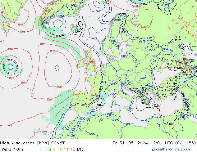 High wind areas ECMWF Pá 31.05.2024 12 UTC