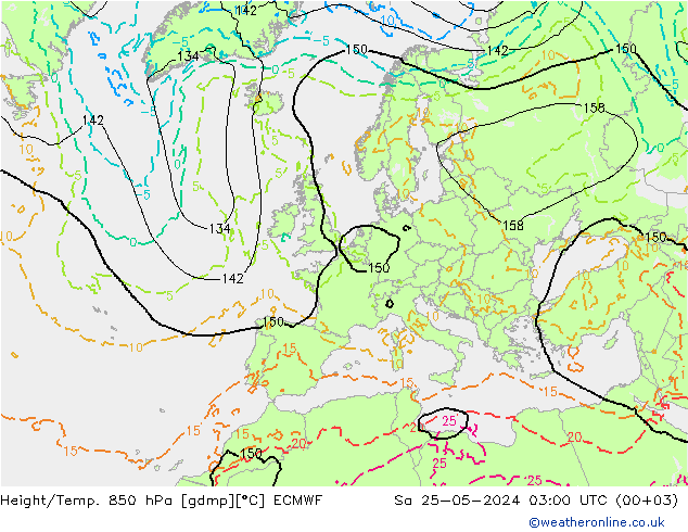 Height/Temp. 850 hPa ECMWF 星期六 25.05.2024 03 UTC