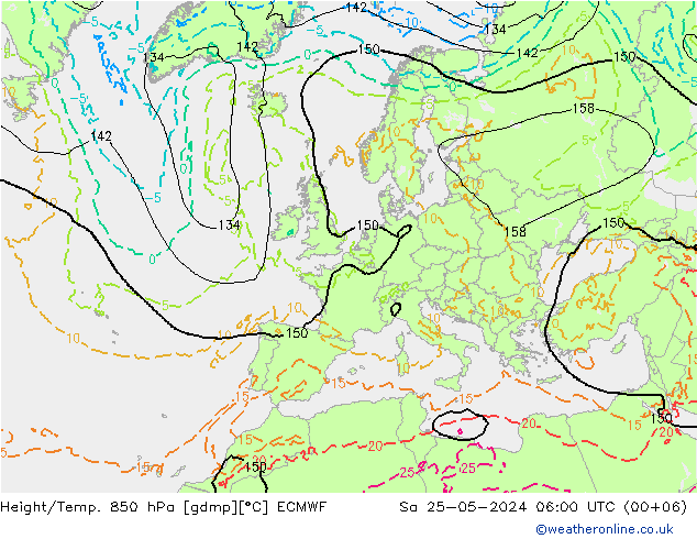 Z500/Rain (+SLP)/Z850 ECMWF Sa 25.05.2024 06 UTC