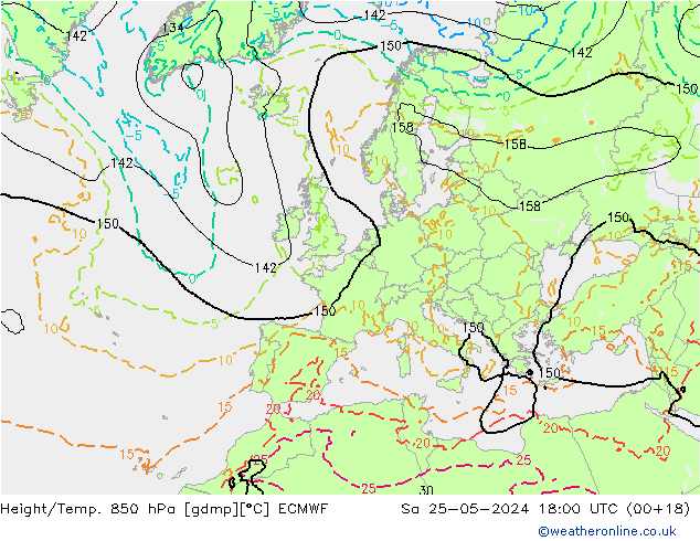 Z500/Rain (+SLP)/Z850 ECMWF sab 25.05.2024 18 UTC