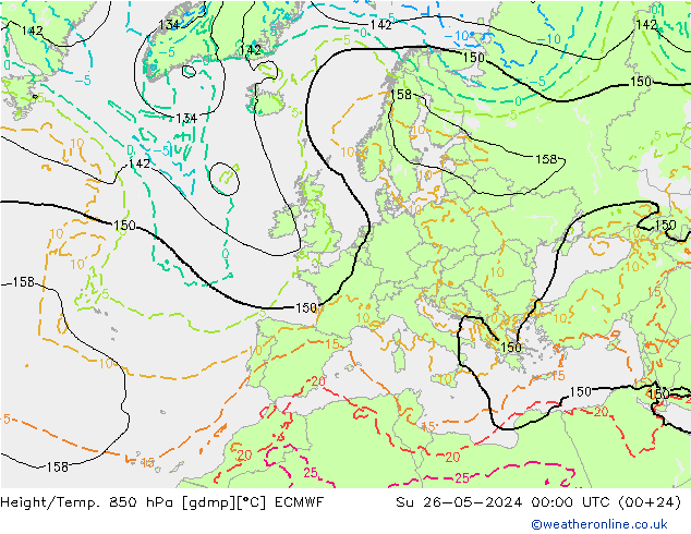 Z500/Yağmur (+YB)/Z850 ECMWF Paz 26.05.2024 00 UTC