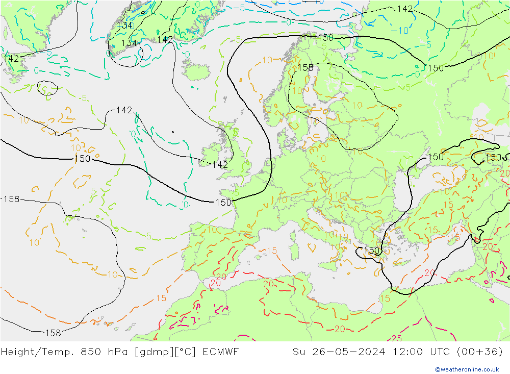 Z500/Rain (+SLP)/Z850 ECMWF Su 26.05.2024 12 UTC