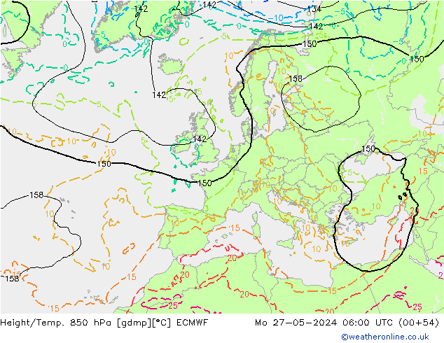 Z500/Rain (+SLP)/Z850 ECMWF pon. 27.05.2024 06 UTC