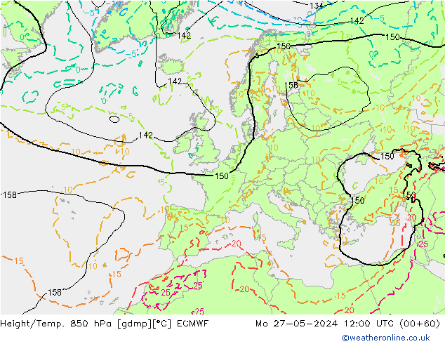 Z500/Yağmur (+YB)/Z850 ECMWF Pzt 27.05.2024 12 UTC