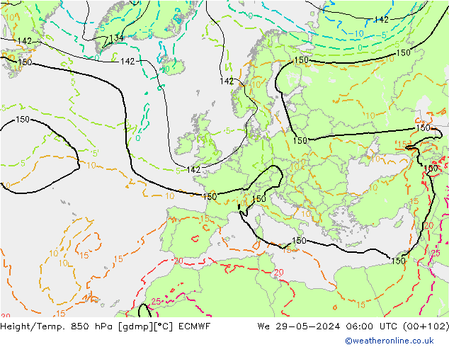 Height/Temp. 850 hPa ECMWF Qua 29.05.2024 06 UTC