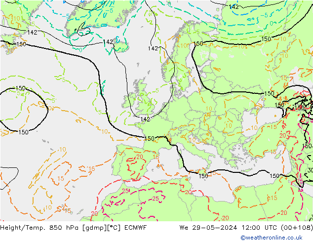 Height/Temp. 850 hPa ECMWF We 29.05.2024 12 UTC