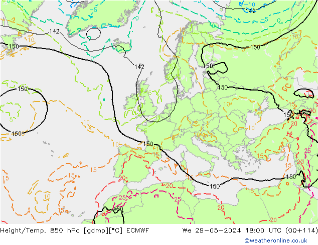 Z500/Yağmur (+YB)/Z850 ECMWF Çar 29.05.2024 18 UTC