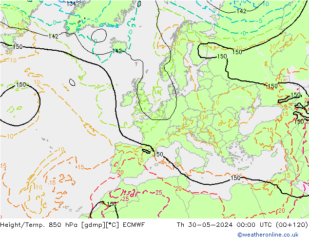 Height/Temp. 850 hPa ECMWF Čt 30.05.2024 00 UTC