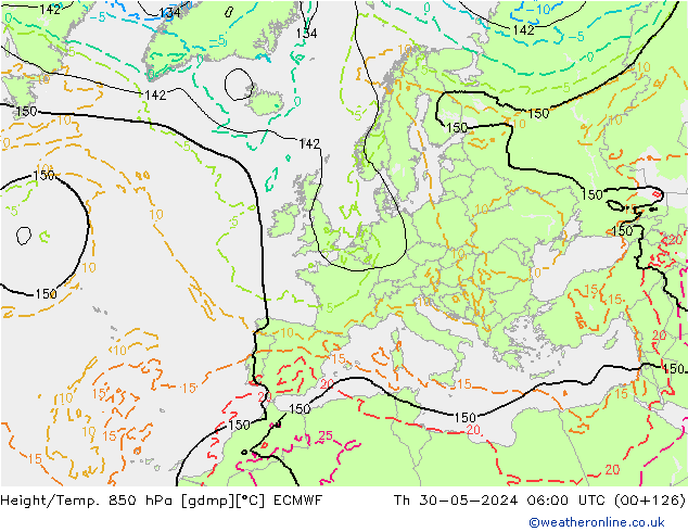 Yükseklik/Sıc. 850 hPa ECMWF Per 30.05.2024 06 UTC
