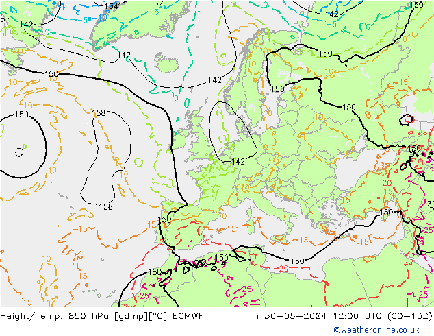 Height/Temp. 850 hPa ECMWF Th 30.05.2024 12 UTC