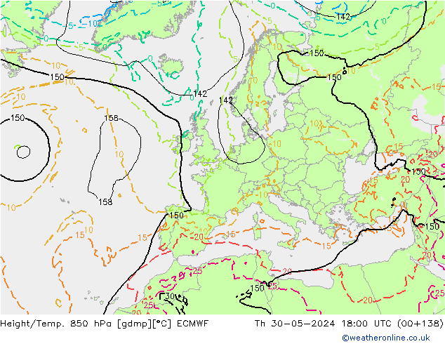 Z500/Rain (+SLP)/Z850 ECMWF jeu 30.05.2024 18 UTC