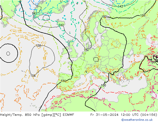 Géop./Temp. 850 hPa ECMWF ven 31.05.2024 12 UTC