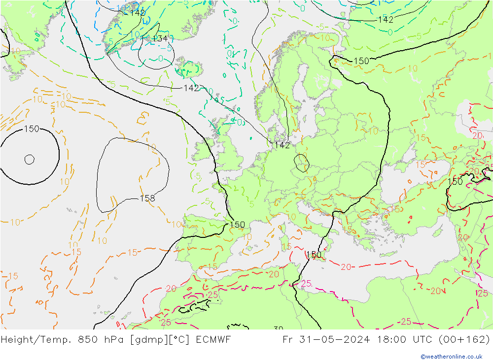 Height/Temp. 850 гПа ECMWF пт 31.05.2024 18 UTC