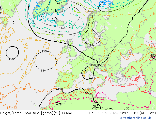Height/Temp. 850 hPa ECMWF Sa 01.06.2024 18 UTC
