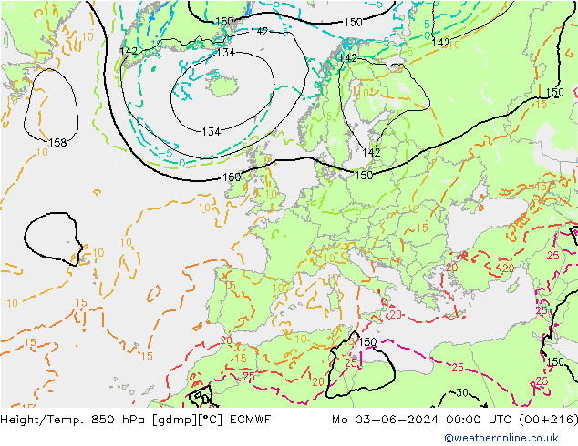 Z500/Rain (+SLP)/Z850 ECMWF Mo 03.06.2024 00 UTC