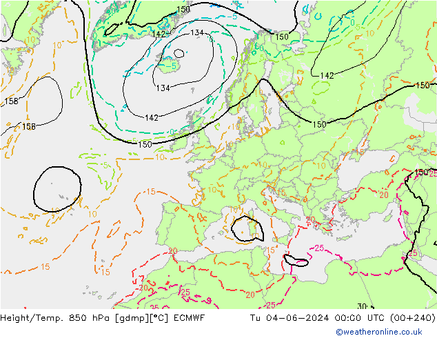 Height/Temp. 850 гПа ECMWF вт 04.06.2024 00 UTC