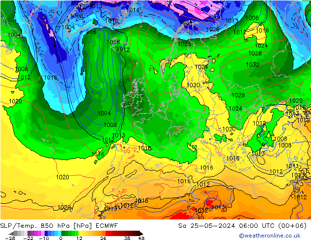 SLP/Temp. 850 hPa ECMWF  25.05.2024 06 UTC