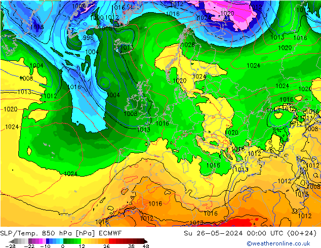 SLP/Temp. 850 hPa ECMWF dom 26.05.2024 00 UTC