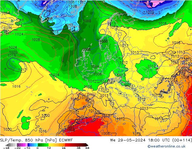 850 hPa Yer Bas./Sıc ECMWF Çar 29.05.2024 18 UTC