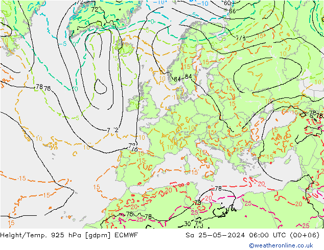 Height/Temp. 925 гПа ECMWF сб 25.05.2024 06 UTC