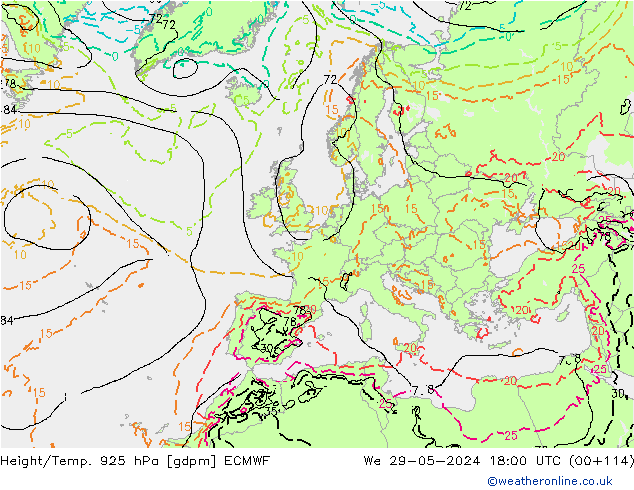 Height/Temp. 925 hPa ECMWF  29.05.2024 18 UTC