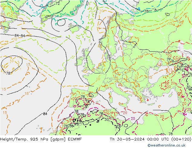 Yükseklik/Sıc. 925 hPa ECMWF Per 30.05.2024 00 UTC