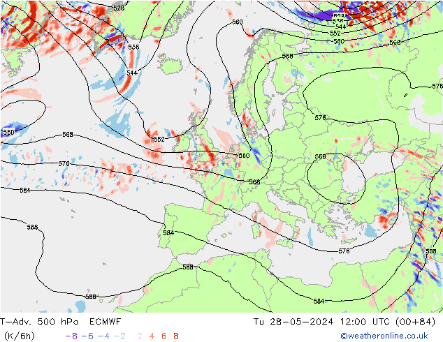 T-Adv. 500 hPa ECMWF Di 28.05.2024 12 UTC