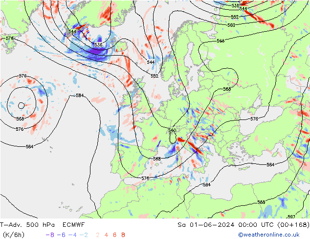 T-Adv. 500 hPa ECMWF sab 01.06.2024 00 UTC