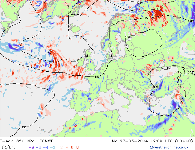 T-Adv. 850 hPa ECMWF Po 27.05.2024 12 UTC