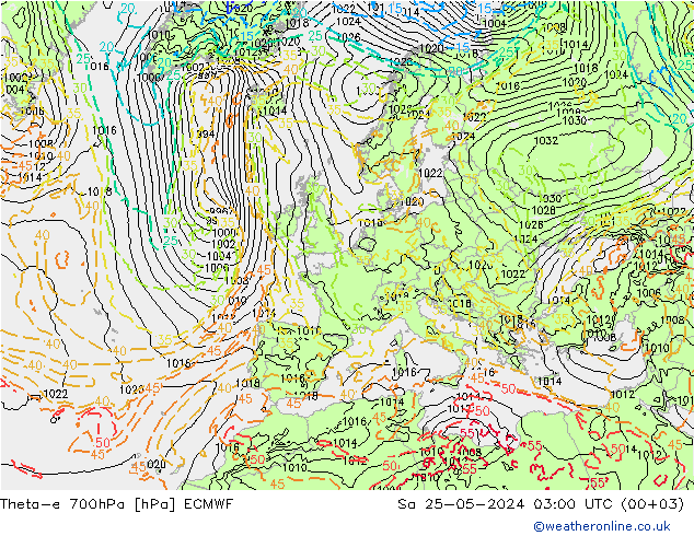 Theta-e 700hPa ECMWF  25.05.2024 03 UTC