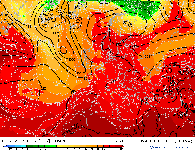 Theta-W 850hPa ECMWF Dom 26.05.2024 00 UTC