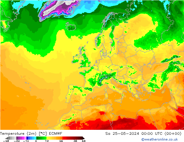 température (2m) ECMWF sam 25.05.2024 00 UTC