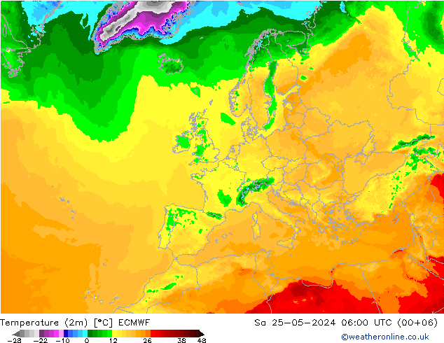 Temperaturkarte (2m) ECMWF Sa 25.05.2024 06 UTC