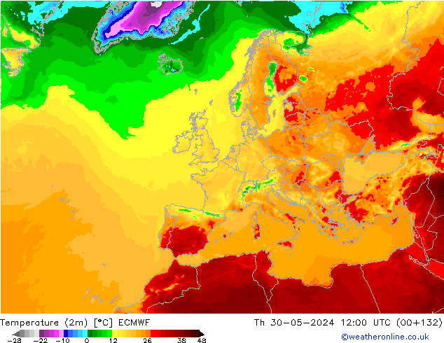 Sıcaklık Haritası (2m) ECMWF Per 30.05.2024 12 UTC