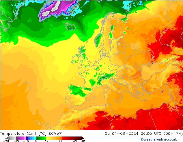 Sıcaklık Haritası (2m) ECMWF Cts 01.06.2024 06 UTC