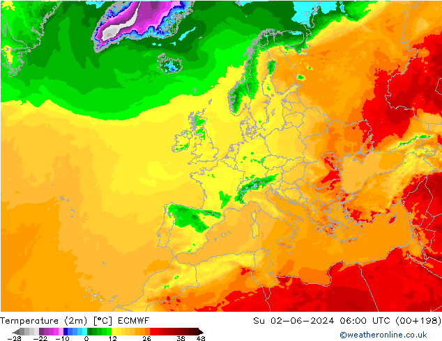 Temperatura (2m) ECMWF dom 02.06.2024 06 UTC