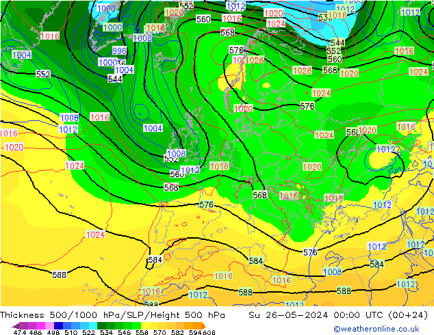 Thck 500-1000hPa ECMWF Su 26.05.2024 00 UTC