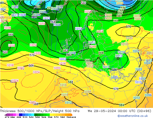 Schichtdicke 500-1000 hPa ECMWF Mi 29.05.2024 00 UTC