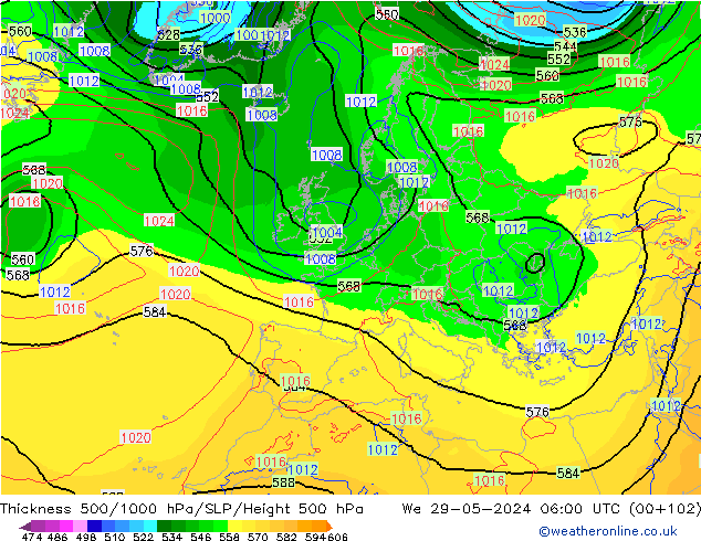 Thck 500-1000hPa ECMWF St 29.05.2024 06 UTC