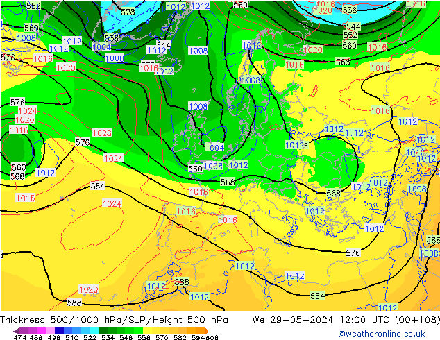 Thck 500-1000hPa ECMWF Qua 29.05.2024 12 UTC