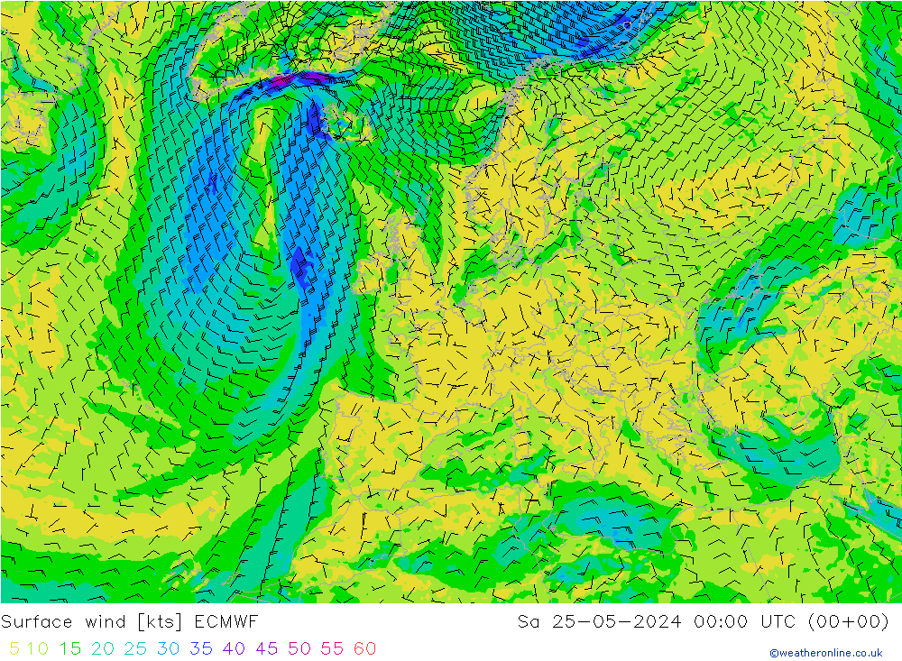 Vento 10 m ECMWF sab 25.05.2024 00 UTC