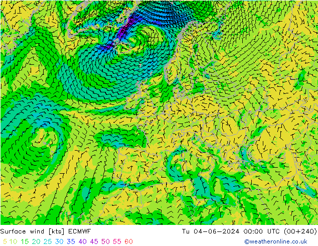 Vento 10 m ECMWF mar 04.06.2024 00 UTC