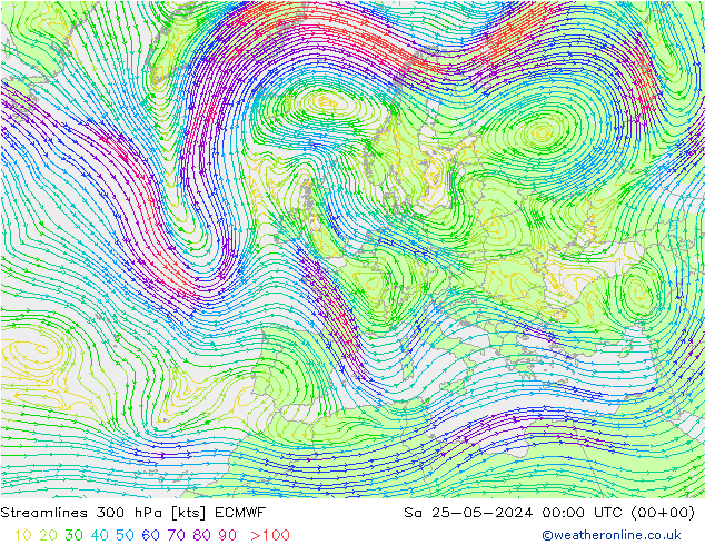 风 300 hPa ECMWF 星期六 25.05.2024 00 UTC